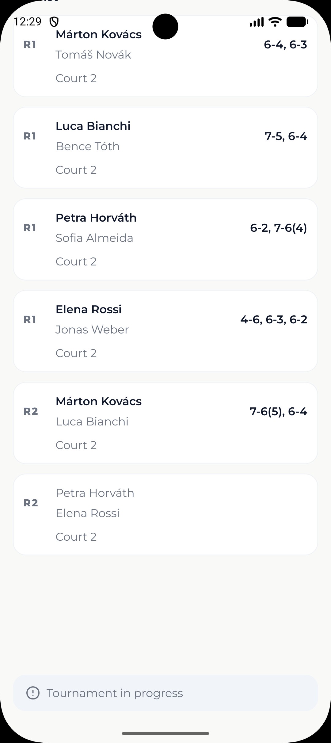 Live match scores and standings